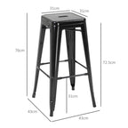 HOMCOM Set of 4 Metal Bar Stools with Footrest for Indoor and Outdoor, 43x43x76 cm, Black - Borgè