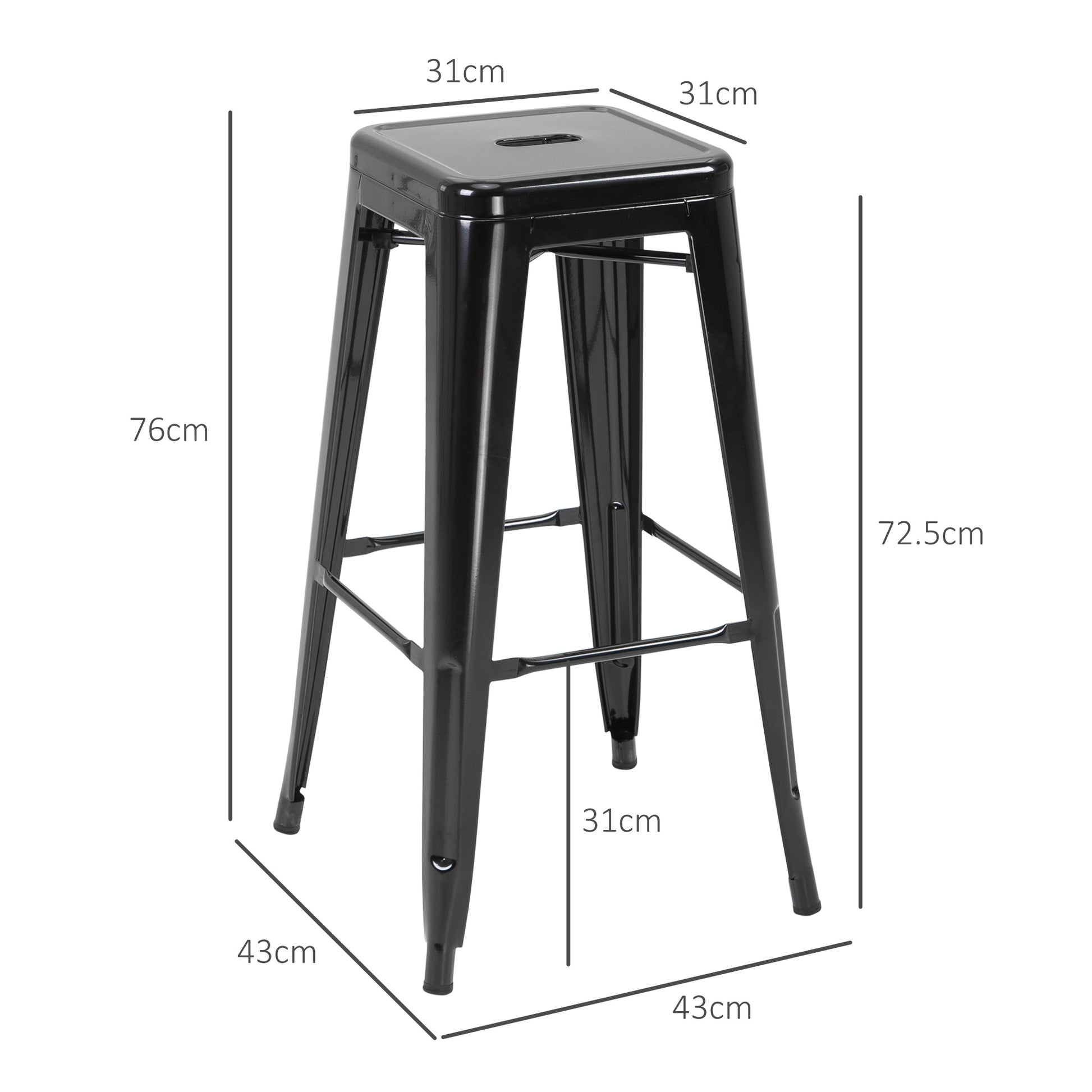 HOMCOM Set of 4 Metal Bar Stools with Footrest for Indoor and Outdoor, 43x43x76 cm, Black - Borgè