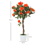 21-Flower Artificial Camellia Plant with Cement and Moss Pot, Ø18x90 cm, Orange