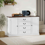 HOMCOM Vintage Style Kitchen Sideboard with 4 Drawers and 2 Cabinets with Adjustable Shelves, 147x40x87, White Wood