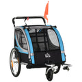 2-in-1 Kids Bike Trailer and Stroller with Belt, Pockets and Flag, Blue