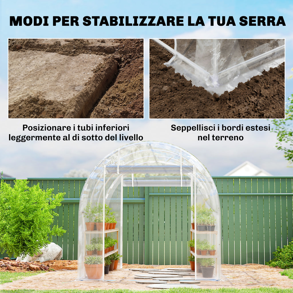 Outsunny 2x3x2 m Tunnel Greenhouse with Roller Doors, Steel Frame and Anti-UV PE Cover, Transparent