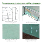 Tunnel Greenhouse with Door and 8 Windows, Garden Greenhouse in PE and Galvanized Metal, for Growing Plants, 600x300x200cm