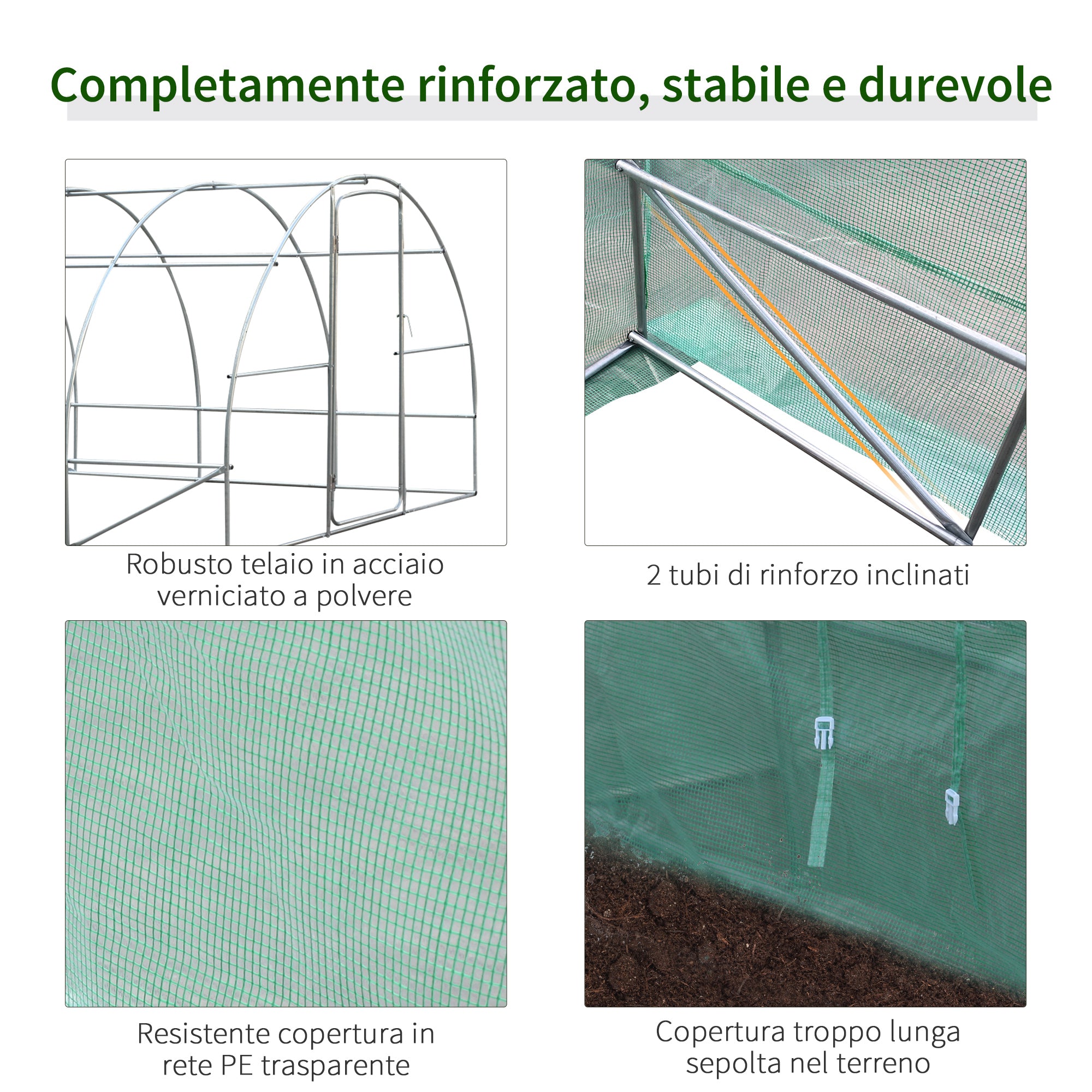 Tunnel Greenhouse with Door and 8 Windows, Garden Greenhouse in PE and Galvanized Metal, for Growing Plants, 600x300x200cm