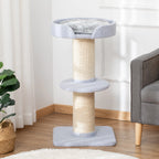 Cat Scratching Post with Bed, Plush Cover and Sisal Pole, 45x45x91cm, Blue - Borge' Group Limited