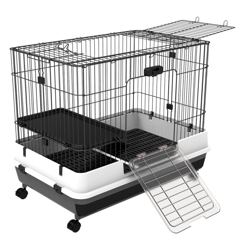Black Metal Rabbit and Guinea Pig Cage with 2 Doors and Removable Tray 81.2x52.7x70cm - Borge' Group Limited