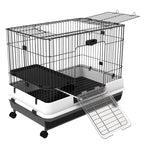 Black Metal Rabbit and Guinea Pig Cage with 2 Doors and Removable Tray 81.2x52.7x70cm - Borge' Group Limited