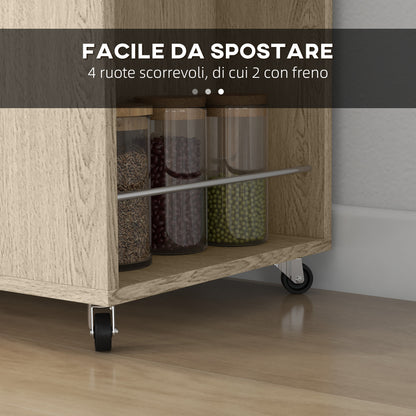 HOMCOM Chipboard Kitchen Trolley with Open Shelf, 2-Door Cabinet and Side Shelf, 75x40x80.5 cm