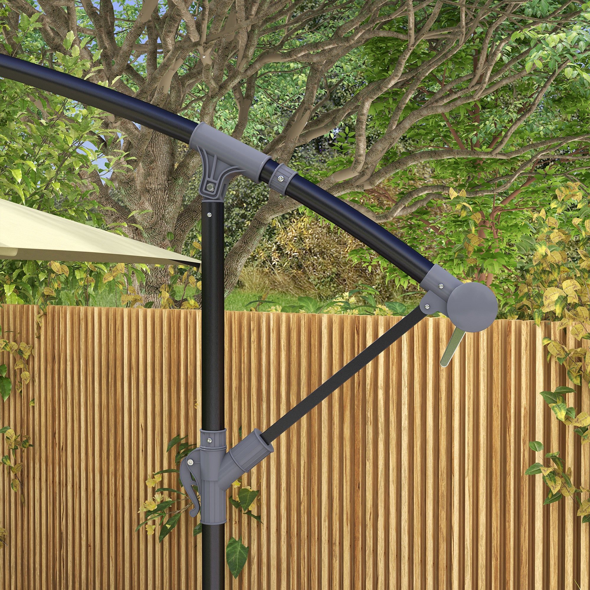 Decentralized Garden Umbrella with Cross Base and Crank Opening, 294x193cm, Beige