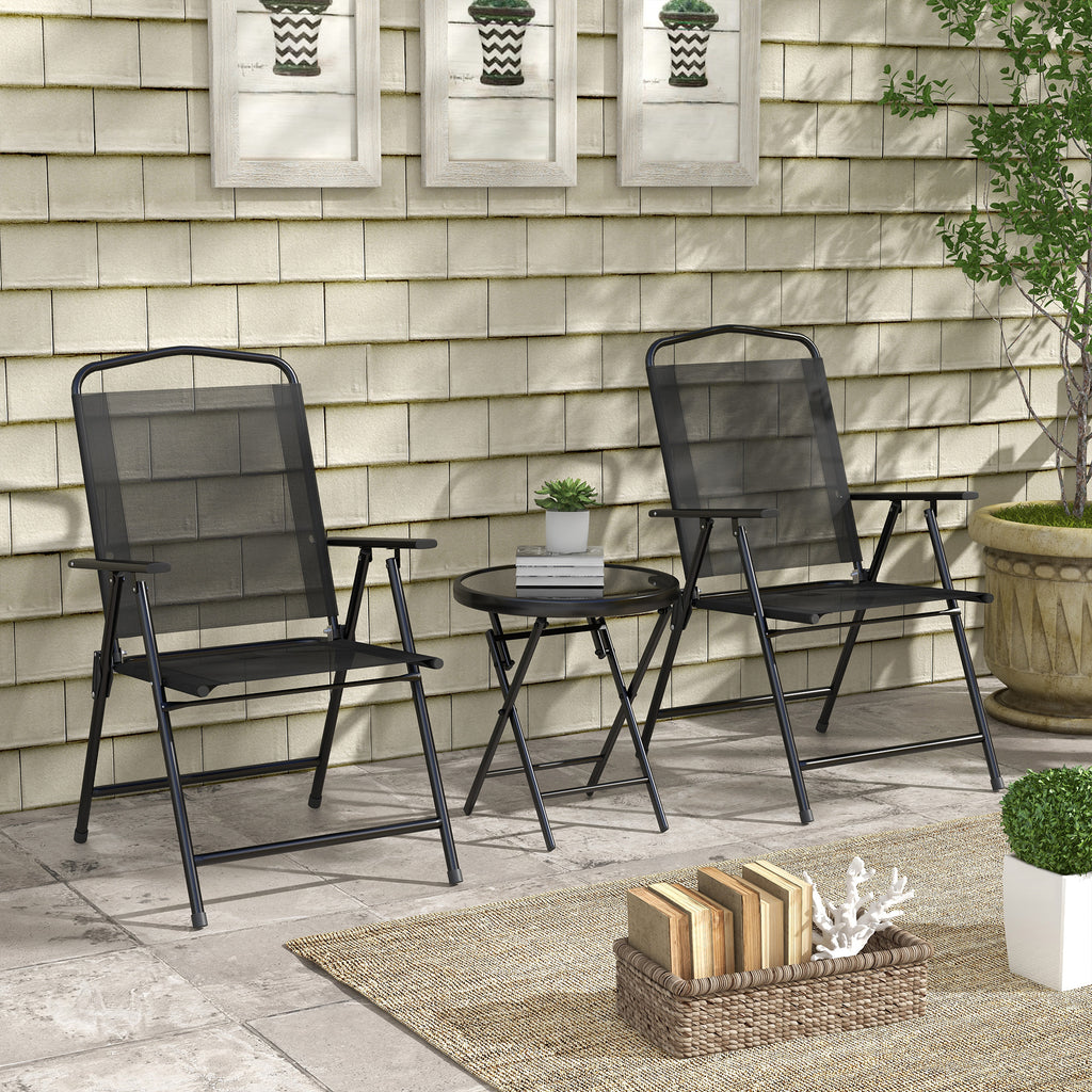 Outsunny 3-Piece Garden Set with 2 Chairs 53.5x64x93 cm and Coffee Table Ø45x50 cm, Metal, Black