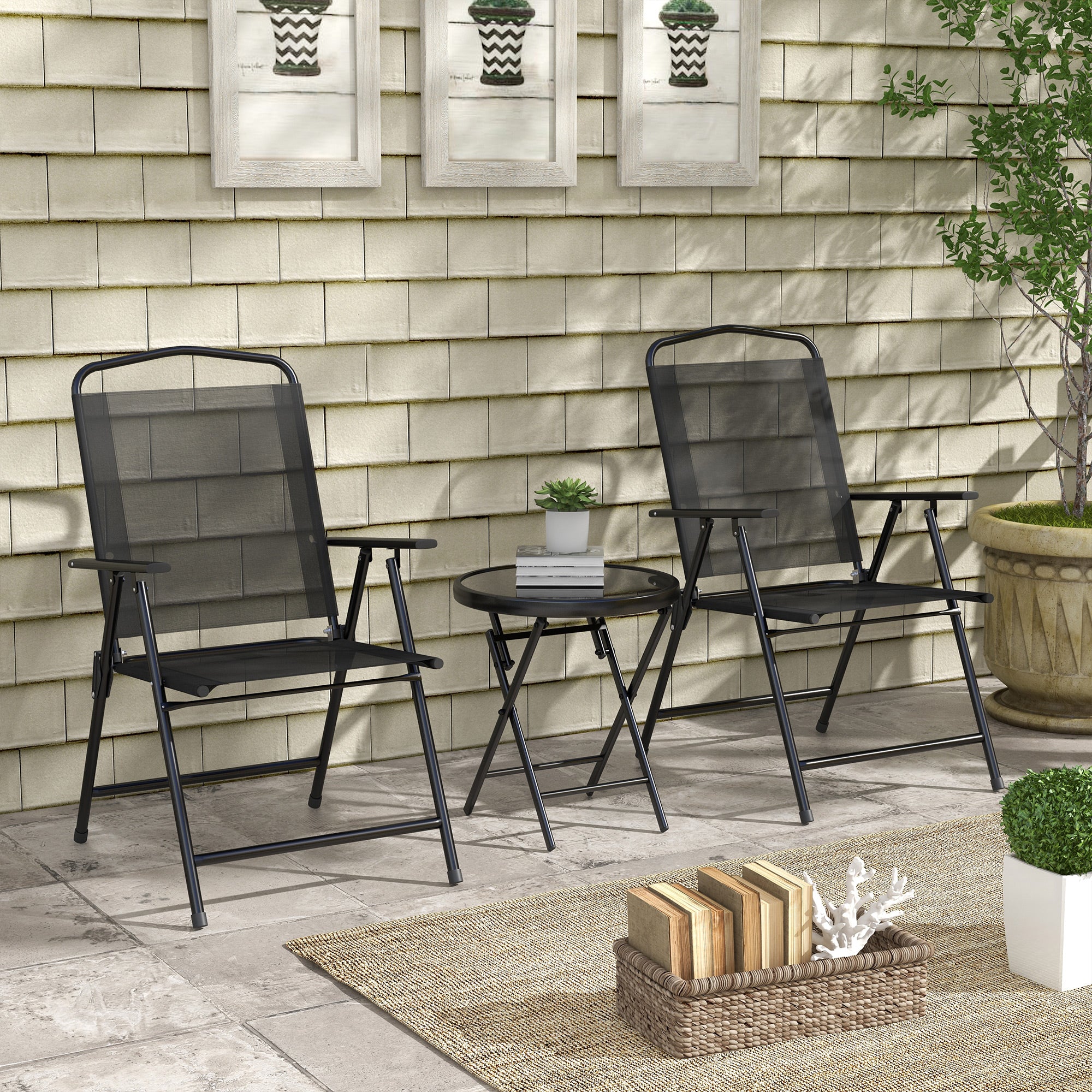 Outsunny 3-Piece Garden Set with 2 Chairs 53.5x64x93 cm and Coffee Table Ø45x50 cm, Metal, Black