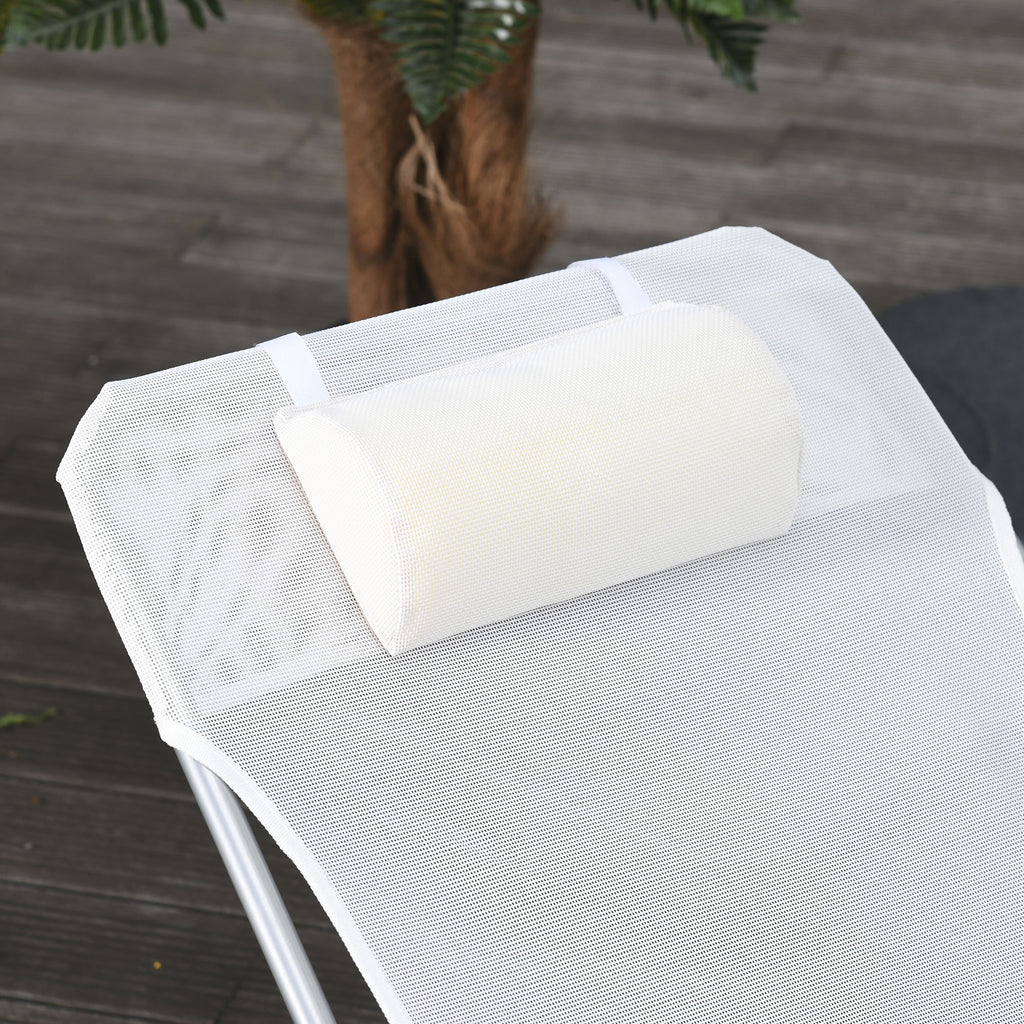 Outsunny Folding Garden Lounger with Reclining Backrest and Cushion, in Metal and Texteline, 182x56x28 cm, Cream