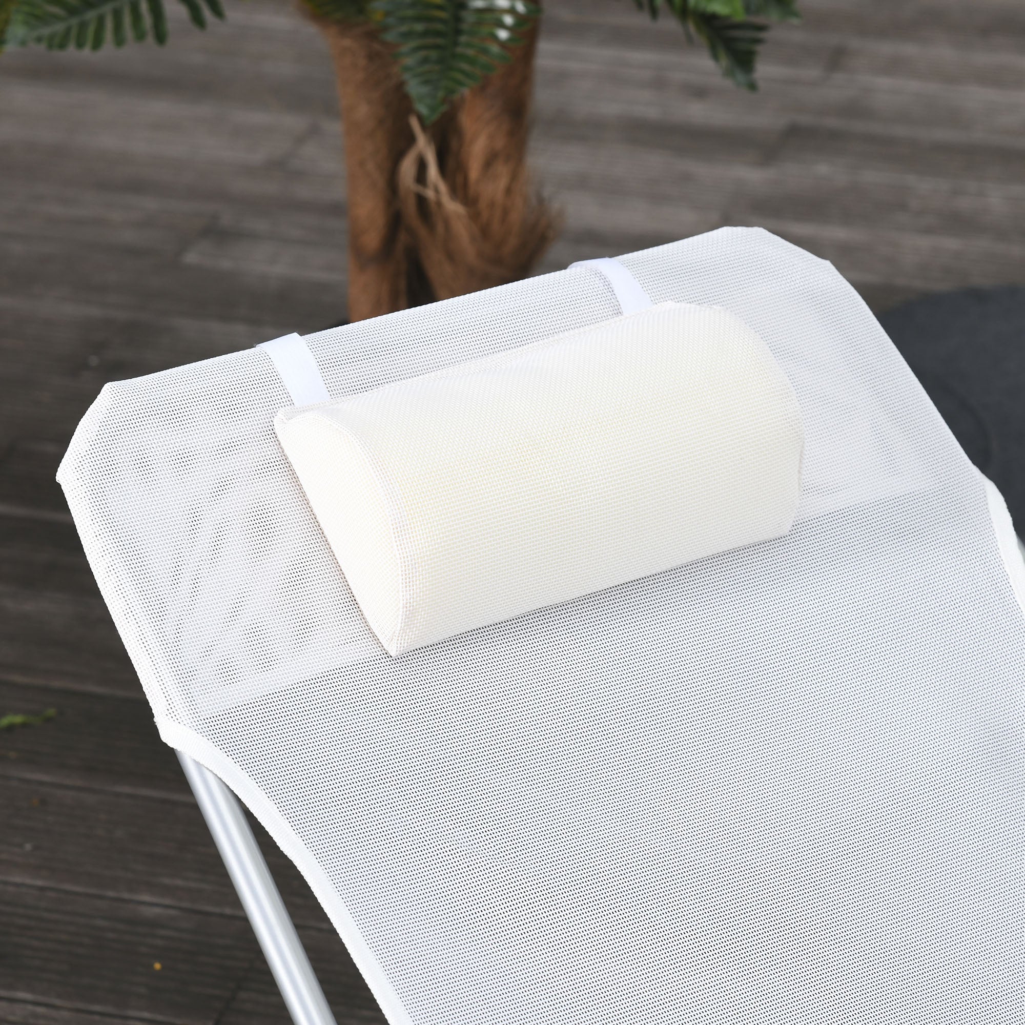 Outsunny Folding Garden Lounger with Reclining Backrest and Cushion, in Metal and Texteline, 182x56x28 cm, Cream