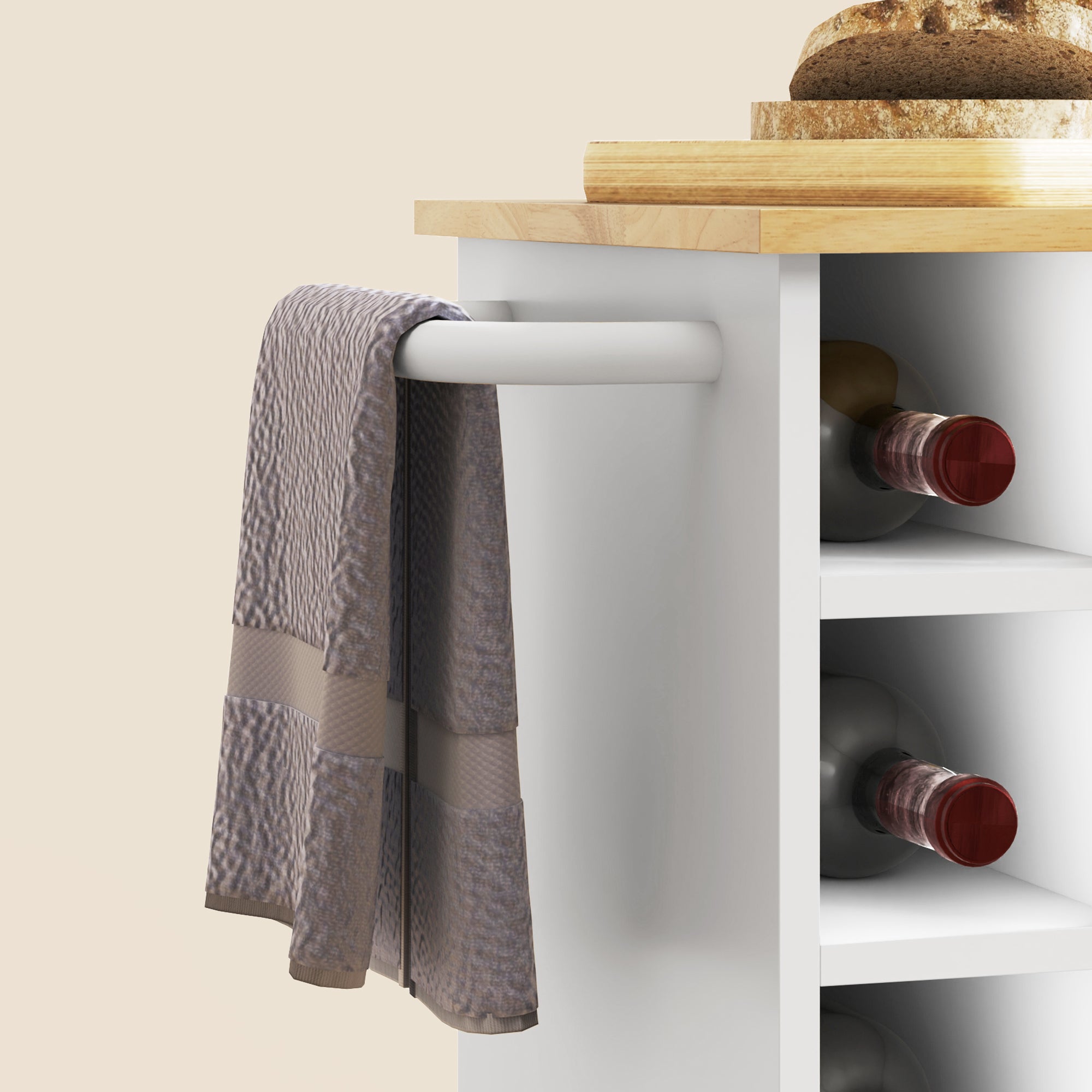 Kitchen Trolley with Wheels, Shelves, Cabinet and Bottle Rack, 83x40x83 cm, Oak