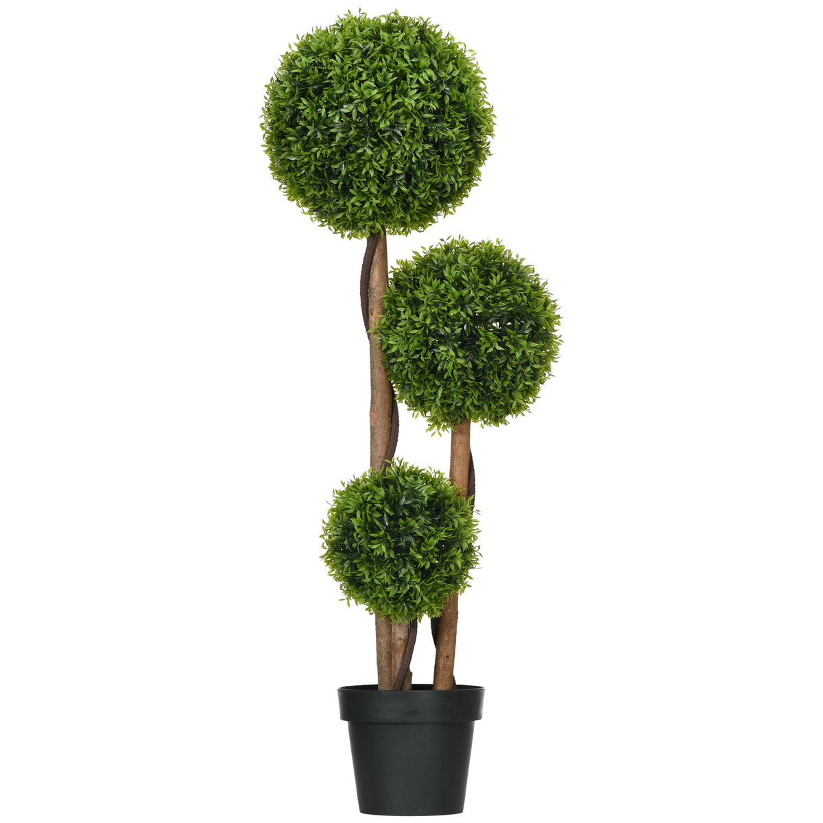 HOMCOM Artificial Boxwood Plant with 3 Balls and Bamboo Leaves, Pot Included, Height 110 cm, Green