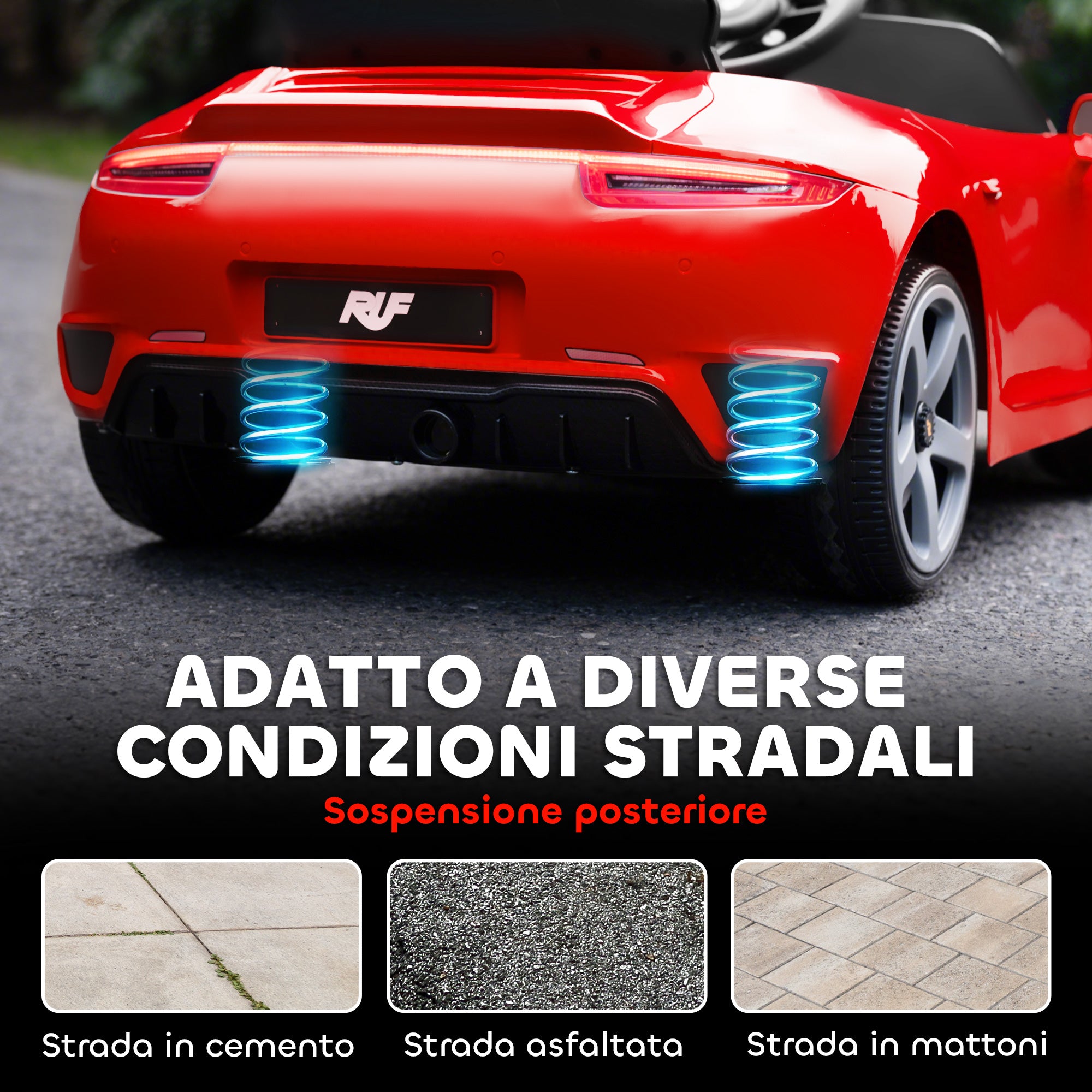 Officially Licensed RUF GT Ride-On Toy Car for Kids Ages 3-5, Remote Control, Seat Belt and Music, Red