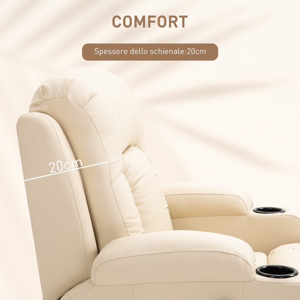 8-Point Reclining Massage Chair with Cup Holder and Remote Control, 85x94x104 cm, Beige