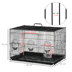 Bird Cage with 2 Perches and 3 Entrances in Metal Wire and Plastic, 60x41x41 cm, Black