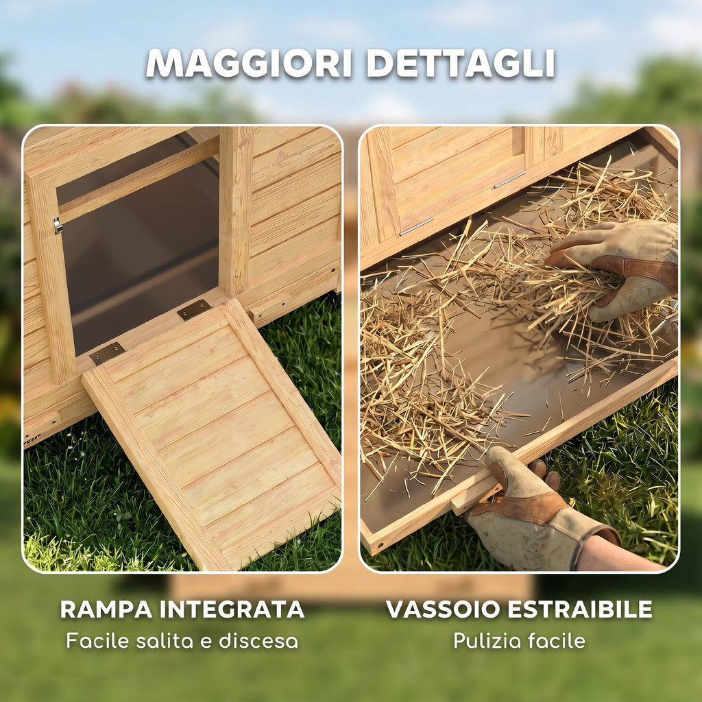 PawHut Wooden Chicken Coop, Waterproof Roof, 150x100x96.5cm, Yellow