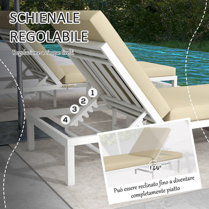 Set of 2 Sun Loungers with Adjustable Backrest and Glass Garden Table, Beige - Borgè