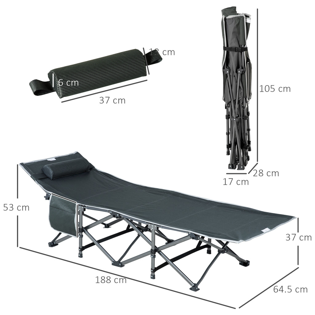 Folding and Padded Camping Cot with Storage Pocket, 188x64.5x53 cm, Gray