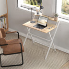 Folding Desk with Monitor Shelf, 81.5x62x86.5 cm, Wood and White