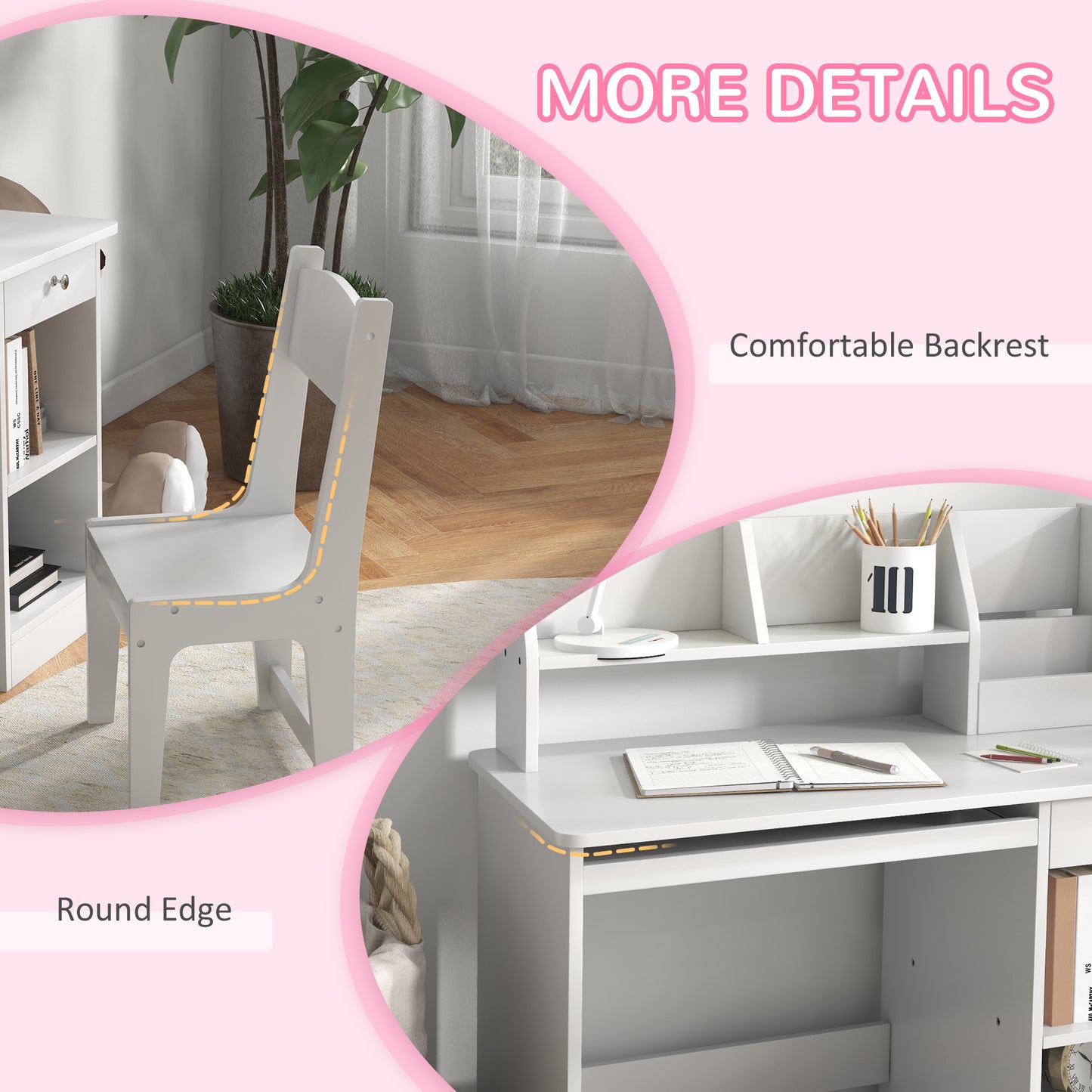 Zonekiz school desk and 5-8 year old children's chair with shelf and removable shelf in white wood - Borgè