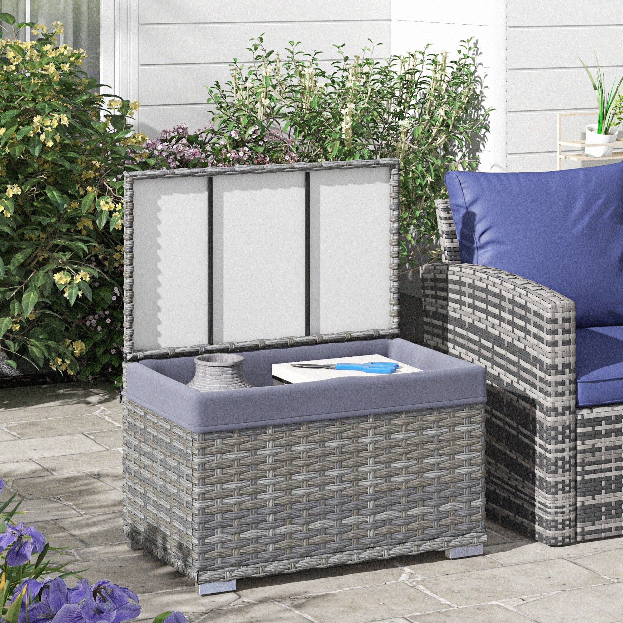 Outsunny garden trunk in Rattan pe with internal coating in waterproof fabric, 76x45x48 cm, gray - Borgè