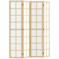 4-Panel Folding Room Divider in Wood and Fabric, 160x170 cm, Wood and White Color