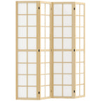 4-Panel Folding Room Divider in Wood and Fabric, 160x170 cm, Wood and White Color
