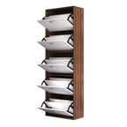 Slim 5-Tier Shoe Rack with 2 Shelves per Level, in MDF, 60x28x189 cm, White and Brown - Borgè