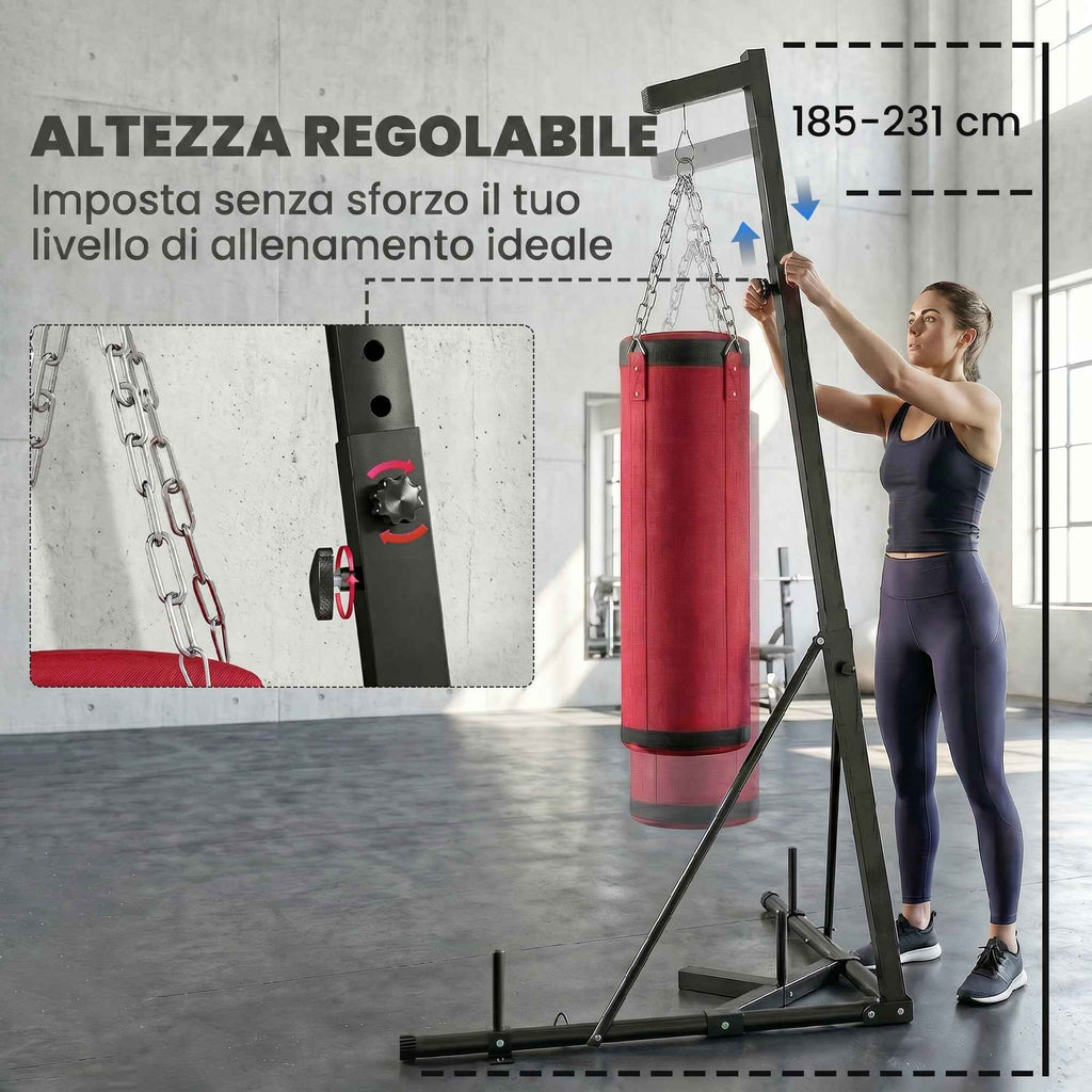 SPORTNOW Adjustable Punching Bag Stand with Triangular Base and Punching Bag, Made of Steel and Canvas, 175x91x185-231 cm, Red