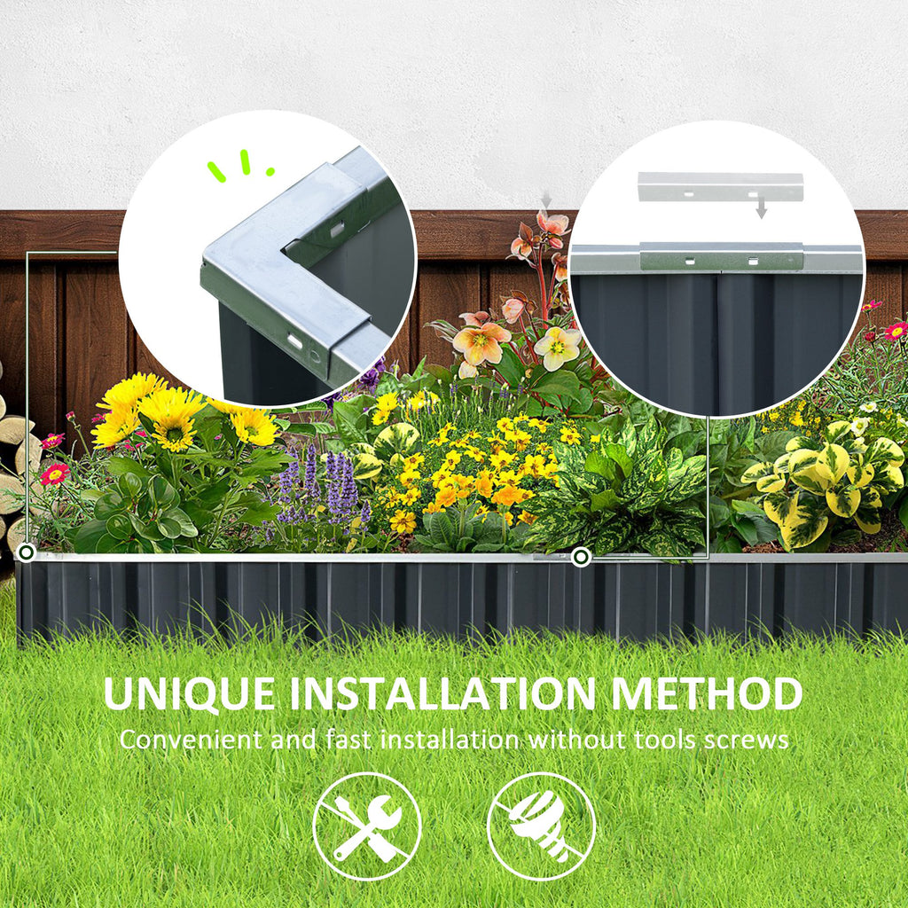 Outsunny raised flowerbed, modular galvanized steel without a bottom, 258x90x30 cm, dark gray - Borgè