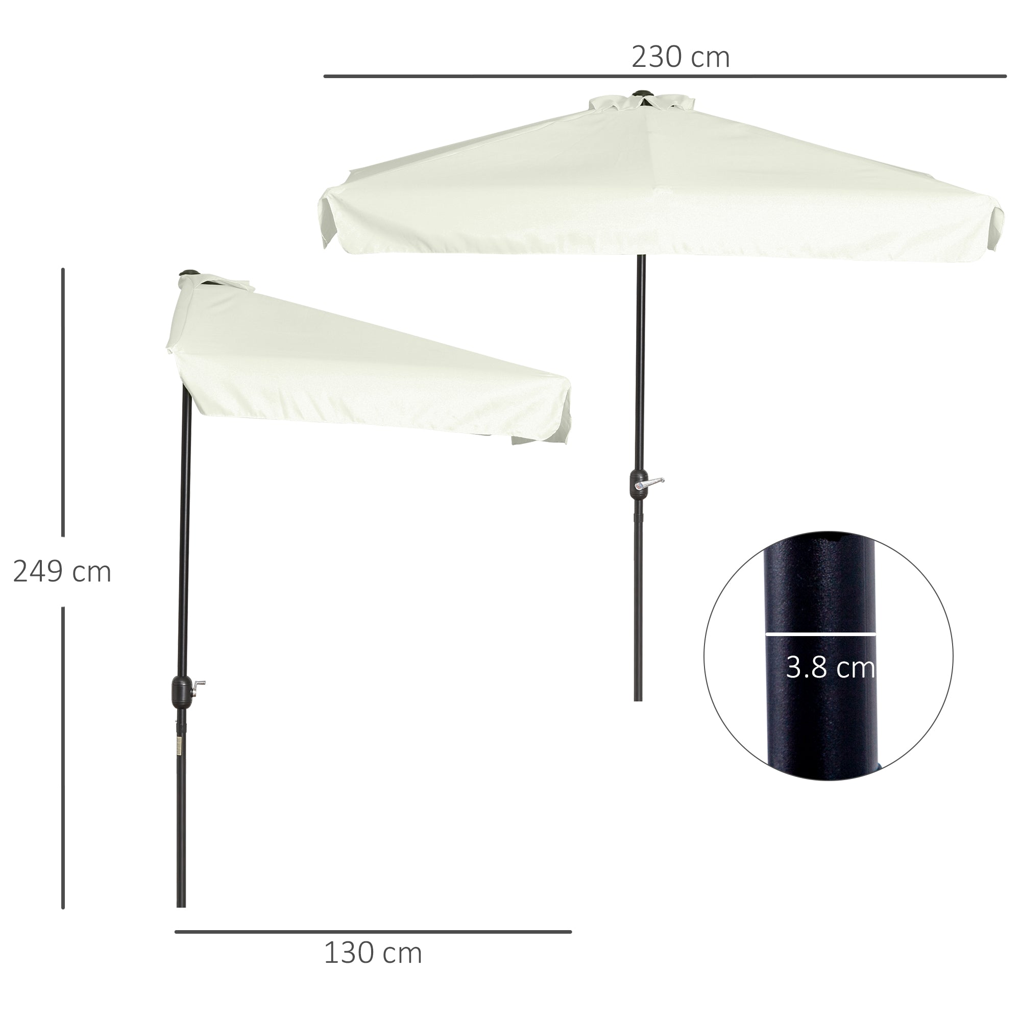 Outsunny Semicircular Wall Mounted Patio and Garden Umbrella with Crank Handle, 2.5x2.3m, Cream
