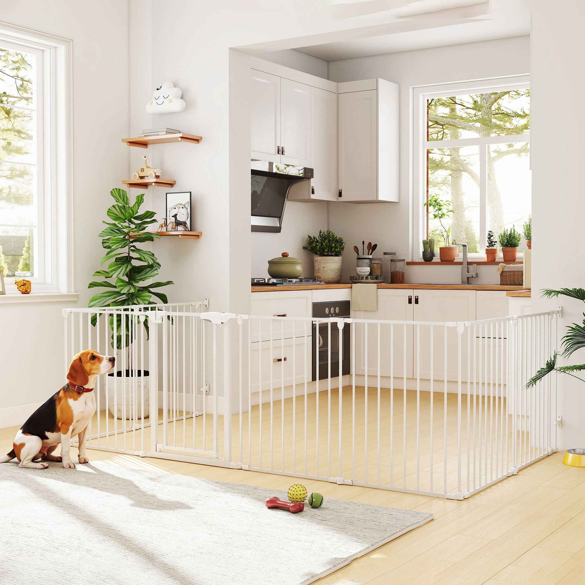 PawHut 8-Panel Modular Dog Playpen with Automatic Closure, Made of Steel and ABS, 61x3x75 cm, White