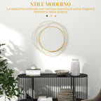 HOMCOM Modern and Round Decorative Wall Mirror with Hooks, in Glass and Metal, Ø65x1 cm, Gold - Borgè