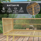 PE Rattan Outdoor Lounge Set with 2 2-Seater Sofas with Cushions and 2 Coffee Tables, Wood Color