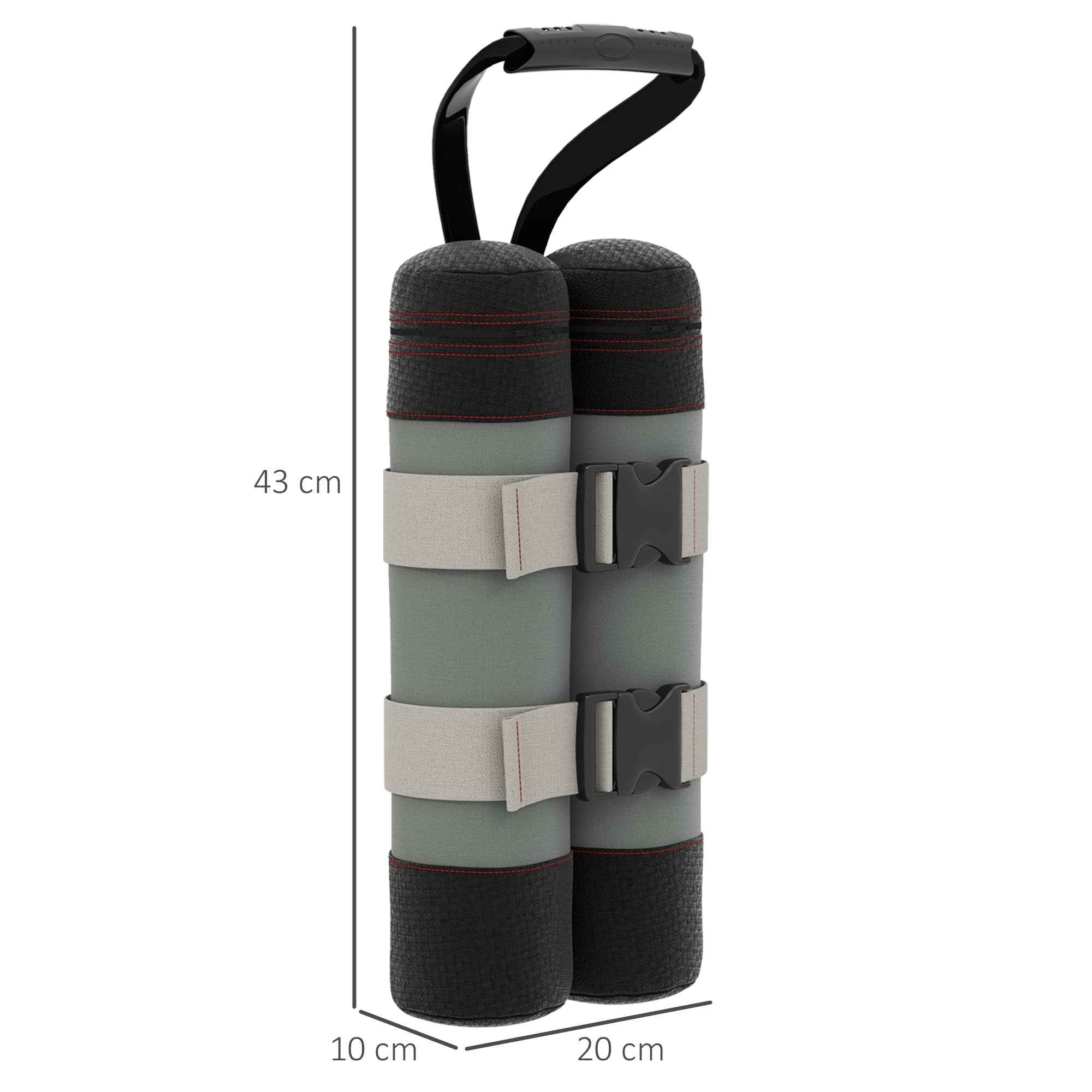Outsunny Set of 4 Gazebo Weights, Fillable with Sand up to 12 kg, in 168D Oxford Fabric, 20x10x43 cm, Black and Grey