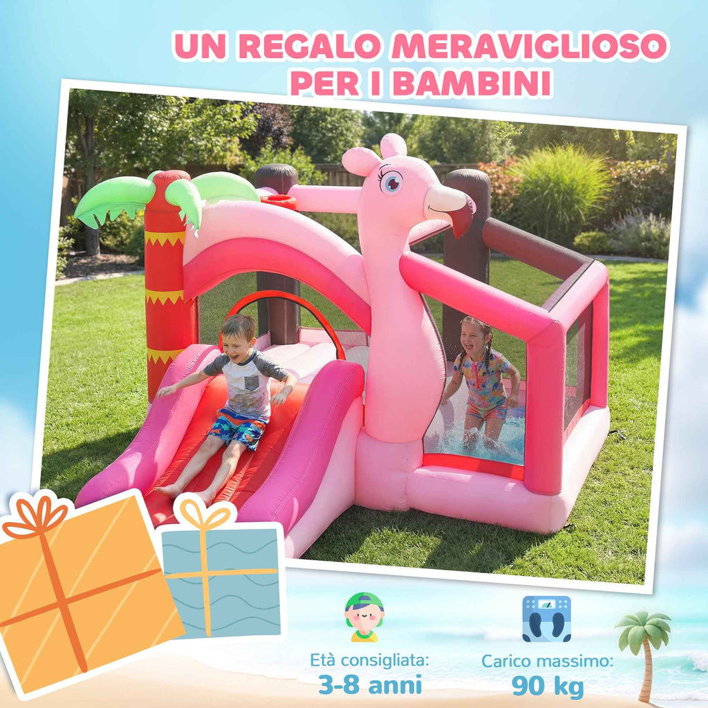 Inflatable Castle for Children with Slide, Trampoline, Ball Pit and Basketball Hoop, 255x230x196 cm, Pink
