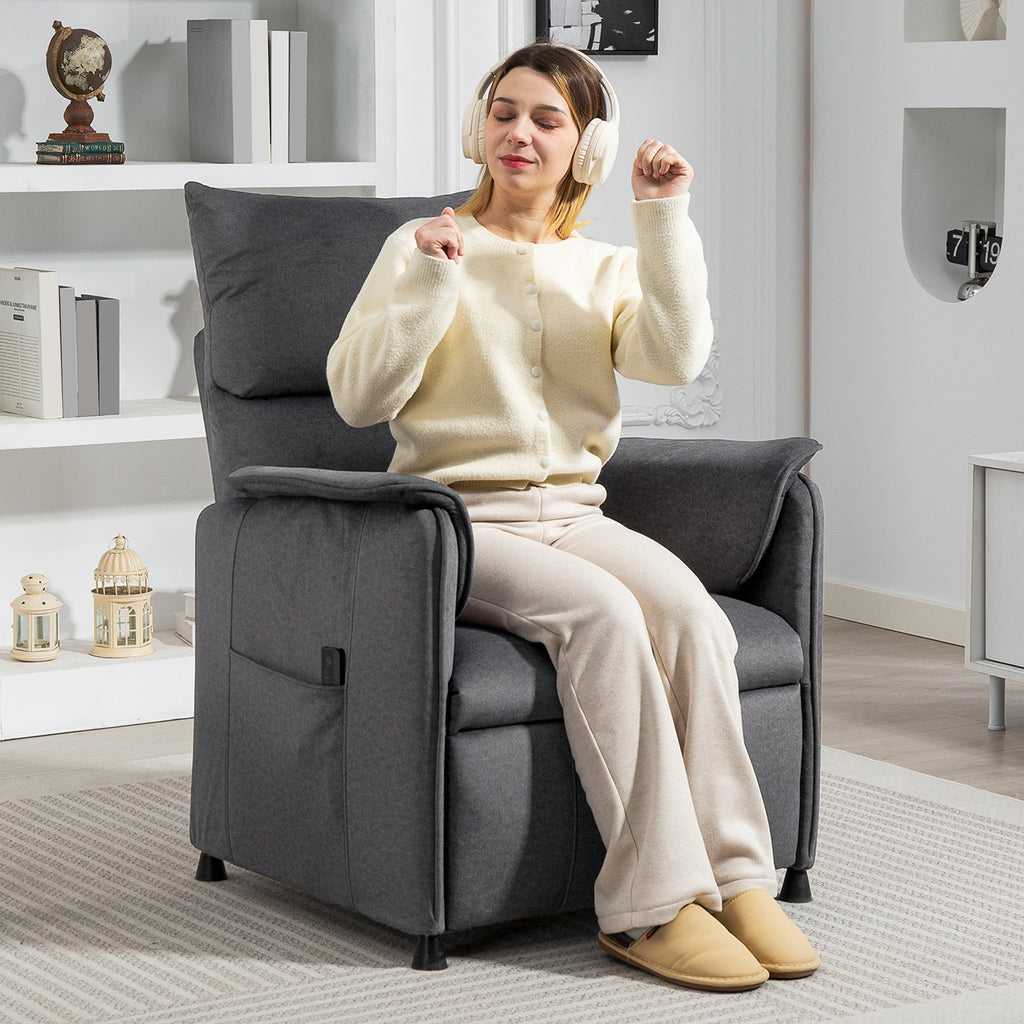 Electric Recliner Chair with Remote Control and Footrest, in Velvet Effect Fabric, 80x83x104 cm, Black