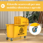 Professional 20L Floor Mop Bucket with Mop, Wringer, Wheels and Handle, 45x26.5x70 cm, Yellow