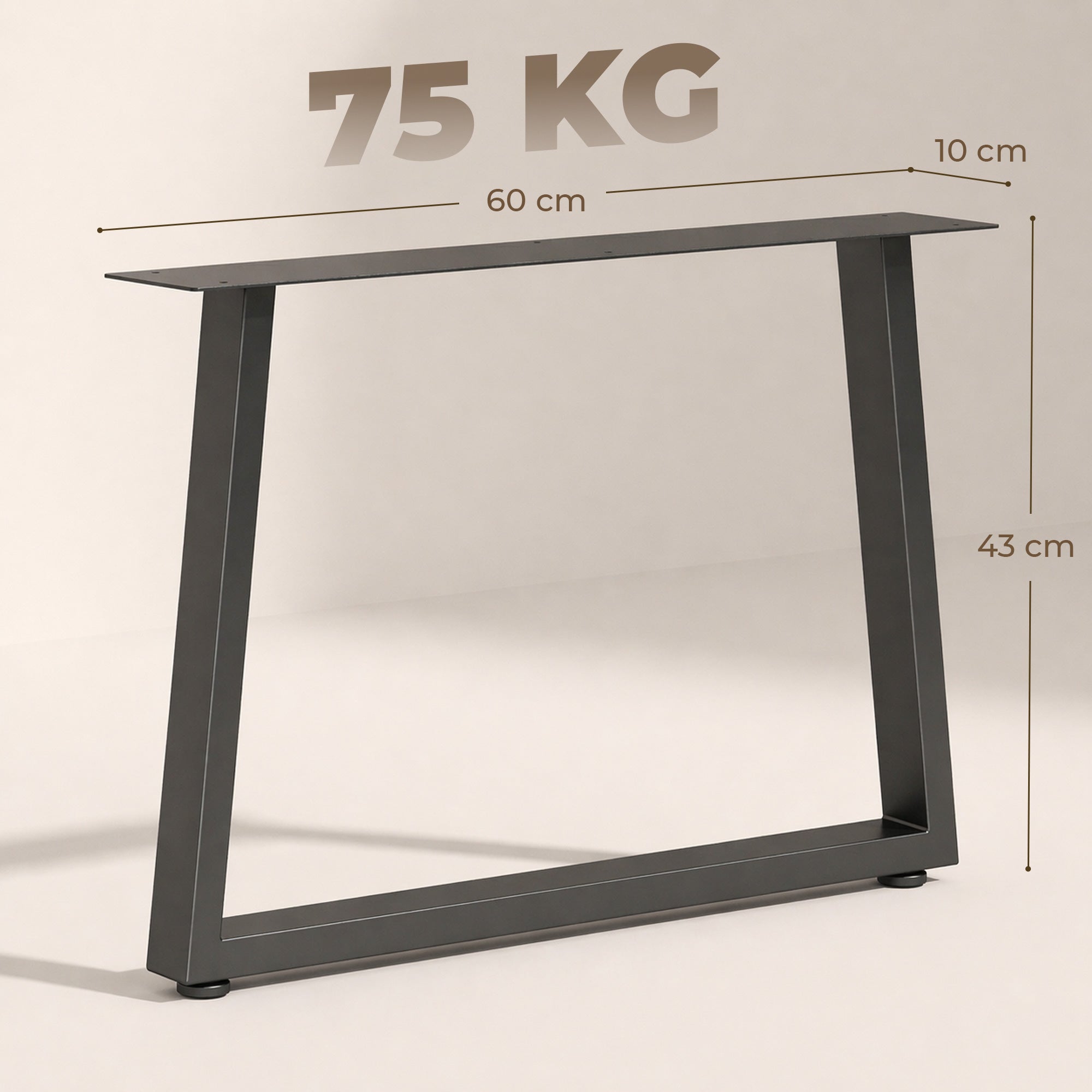 HOMCOM Set of 2 Trapezoidal Steel Table Legs with 12 Holes and 12 Screws, 75 kg Capacity, for Bench, Coffee Table, Black