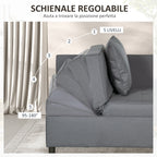 3 in 1 Reclining Armchair Bed in Linen and Wood Effect Fabric, 98x69x65 cm, Dark Grey