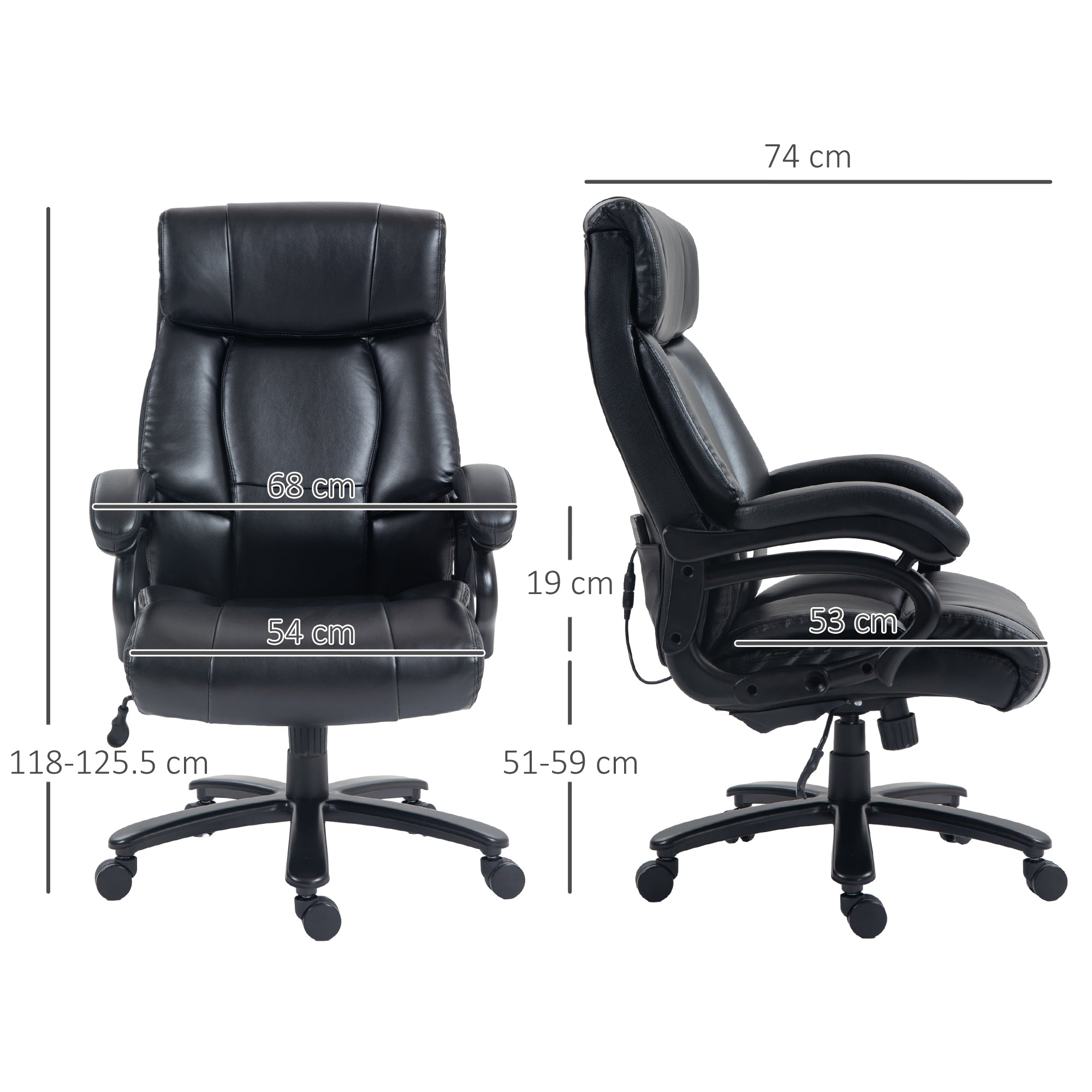 View of office armchair massage and heated with 2 massage points and 8 programs, black - Borgè