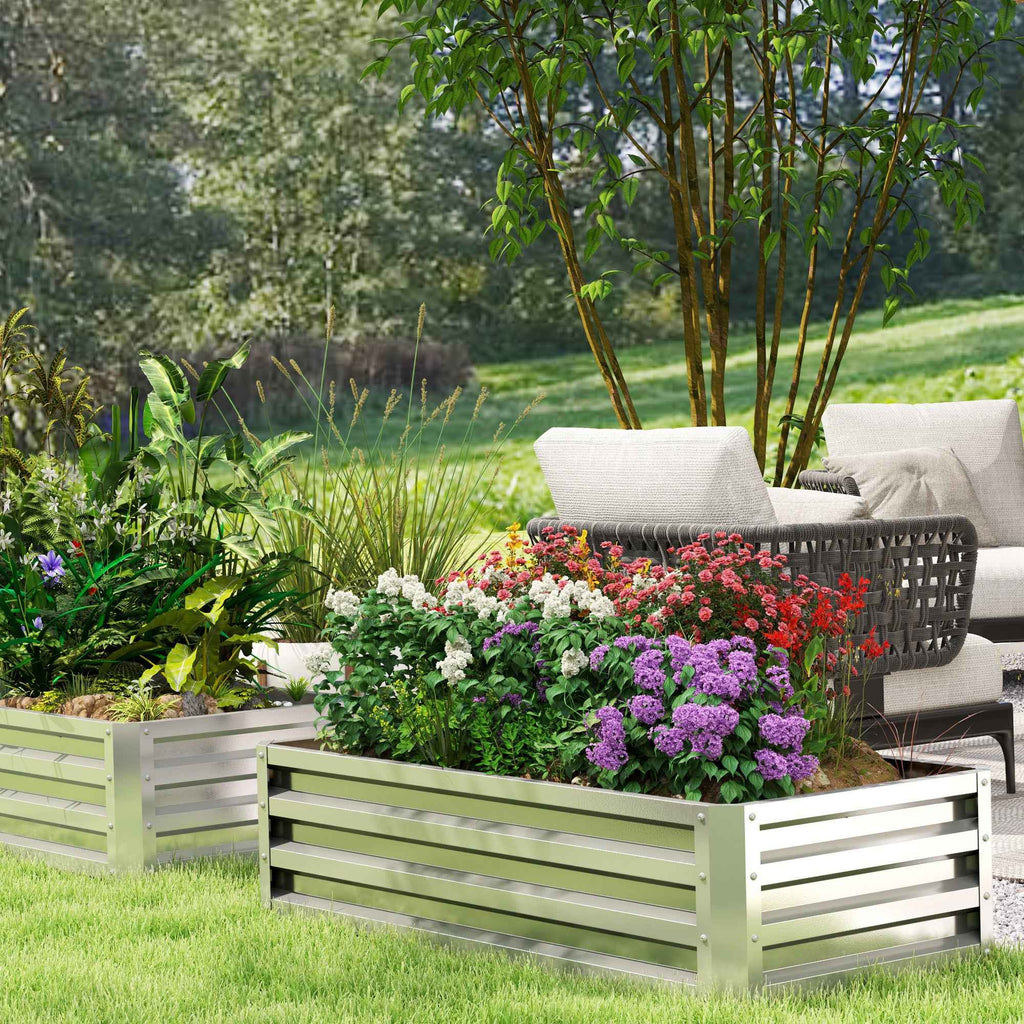 Outsunny Open Bottom Raised Garden Bed with Galvanized Steel Lining, 120x60x30.5 cm, Silver