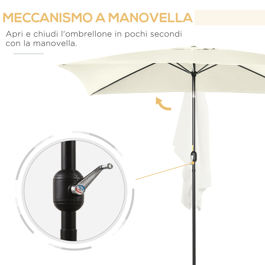 Outsunny 2x3m Rectangular Umbrella, in Aluminum, Metal and Polyester with Adjustable Angle, Cream White and Black