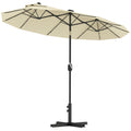 Double Parasol with LED Lights and Cross Base, in Polyester and Steel, 295x150x219 cm, Cream White