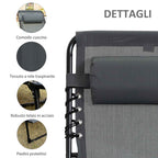 Outsunny Folding Garden Lounger with 5-Position Reclining Backrest and Cushion, 185x58x30cm, Grey