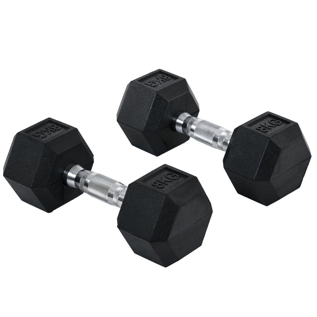 HOMCOM 2 x 8 kg Dumbbell Set with Non-Slip Grip for Home Fitness Strength Training, Black