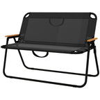Double 2-Seater Folding Camping Chair in Steel and Oxford Fabric, 108x65x73cm, Black - Borgè